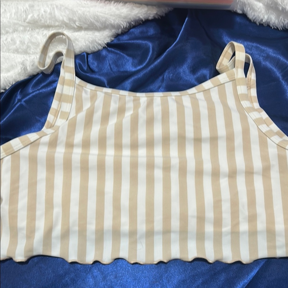 Hollister Tan and White Striped Bikini Top